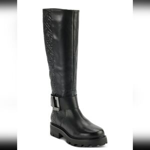 Karl Lagerfeld Paris Women's Black Meara Logo Quilted Knee High Boots Size 9M